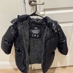 Zara Kids Shiny Black Puffer Coat